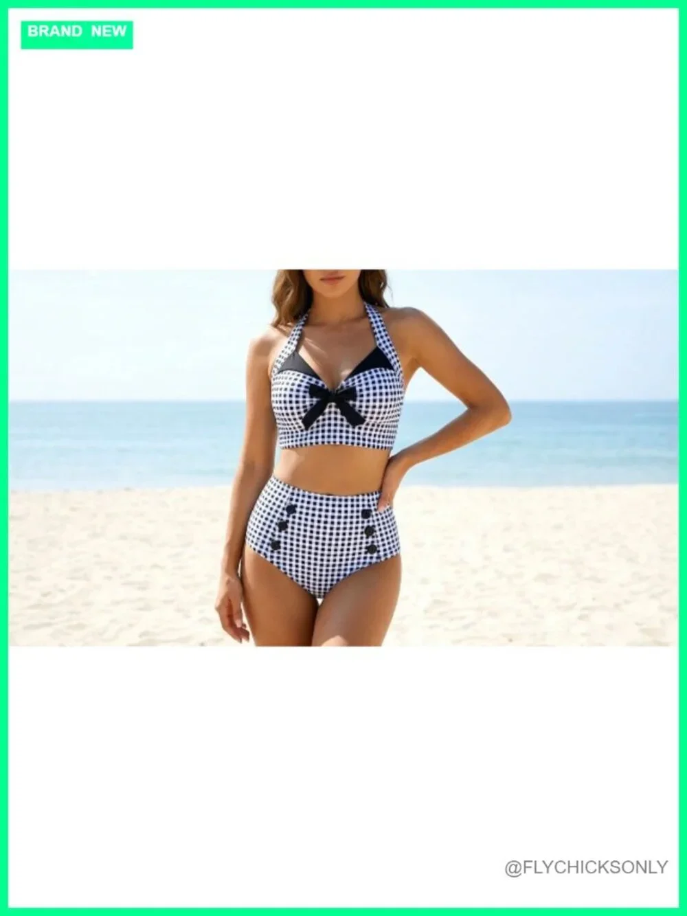 High Waisted Tankini Set Retro Plaid Tummy Control Two Piece Swimsuit